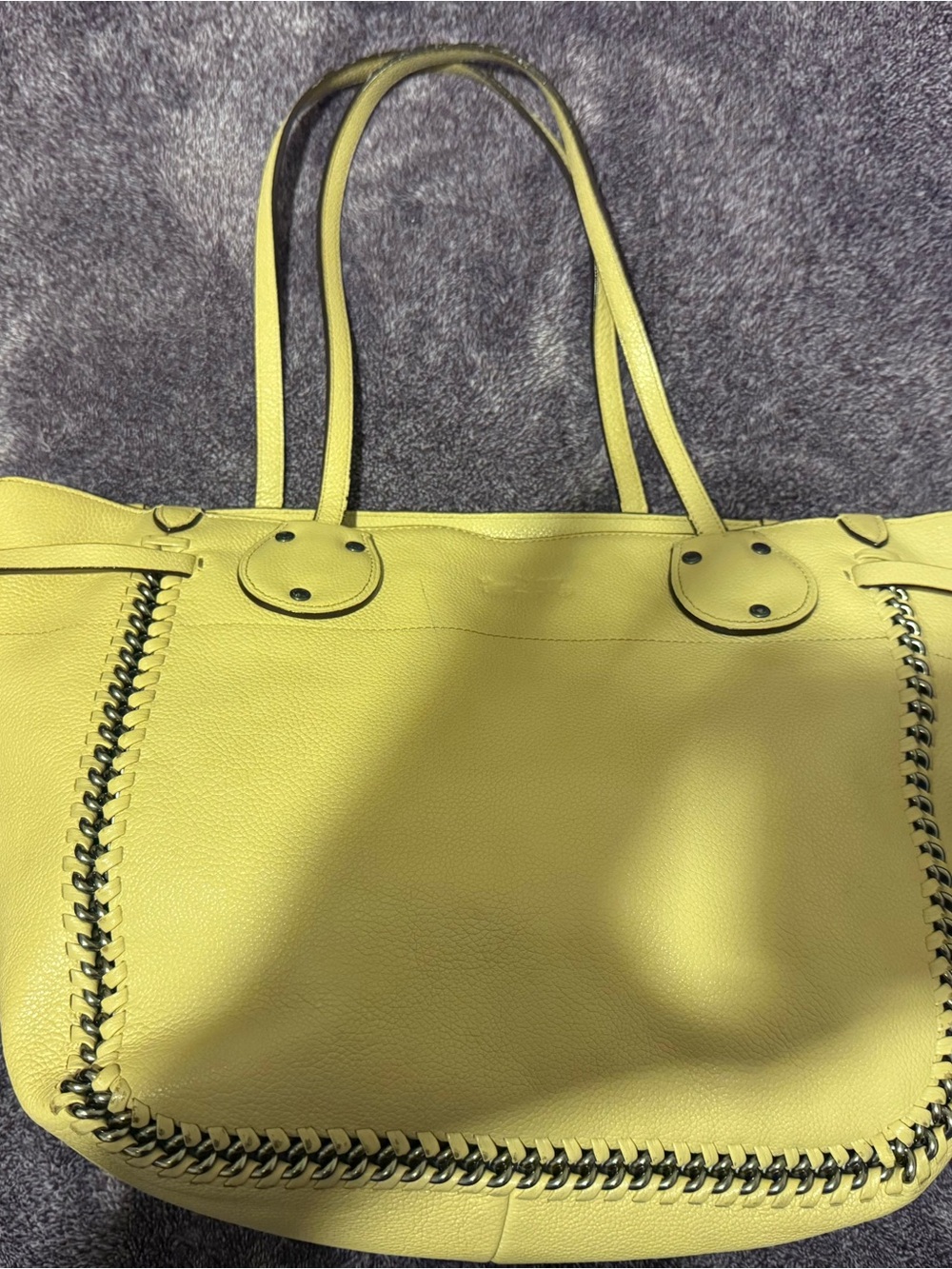 Coach beige Leather Tote Bag with Chain Trim